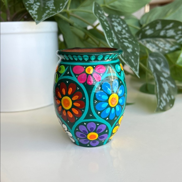 Hand Painted Floral Small Mini Terracotta Vase Decor Vintage - Picture 5 of 12
